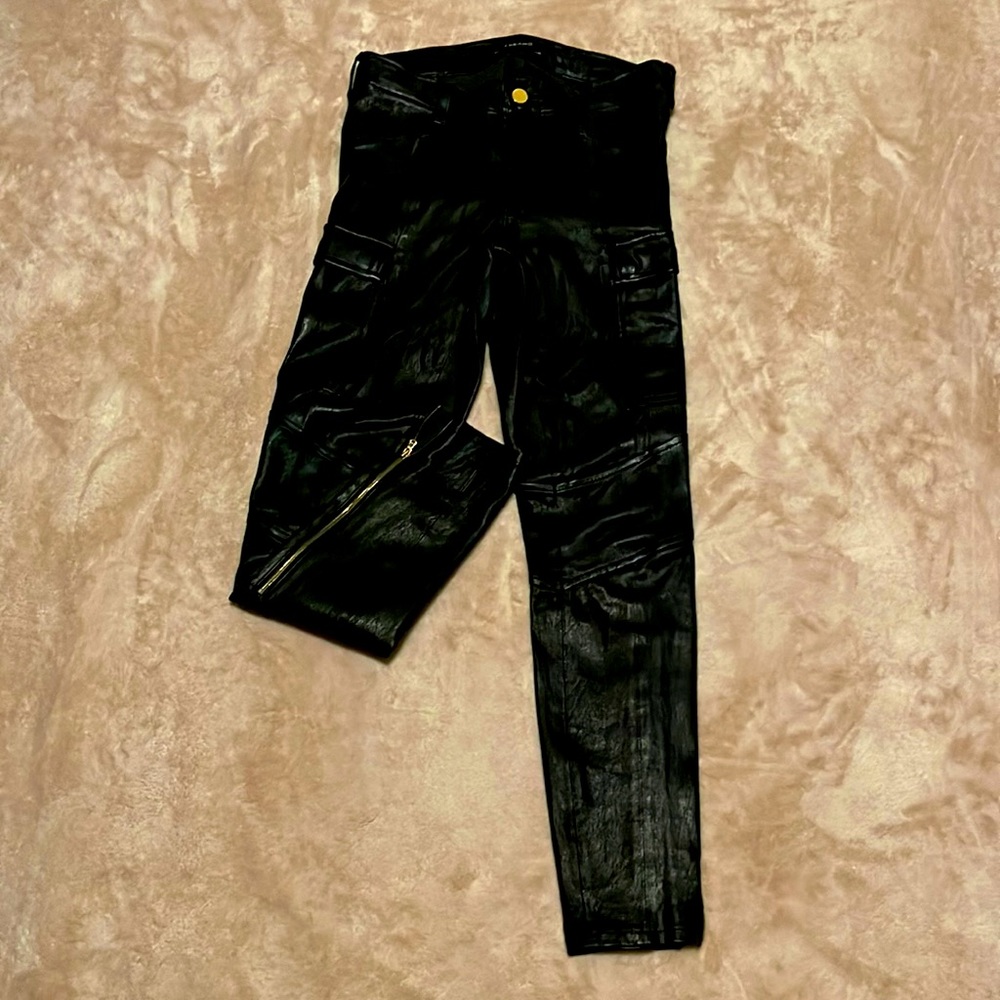 J Brand 💯 percent Lamb Leather Skinny Pants Gold Hardware Size 26